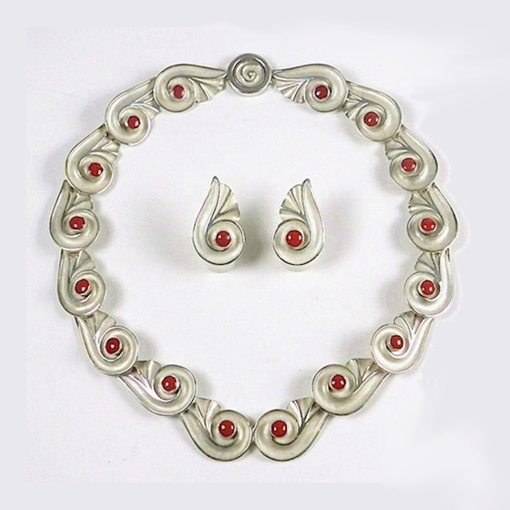 Athena Sterling Silver Necklace with coral, earrings sold separately (# 723)