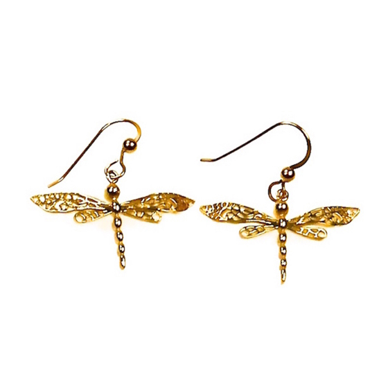 18 karat tiny dragon fly hook earrings, available with posts