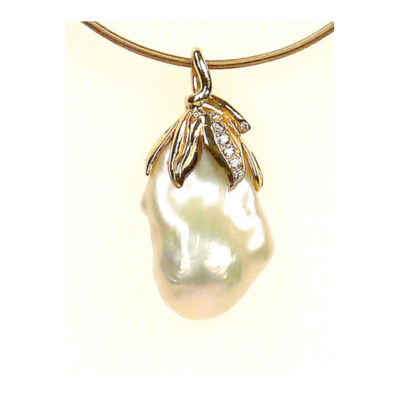 14k gold large baroque drop pearl with diamonds (chain sold separately)